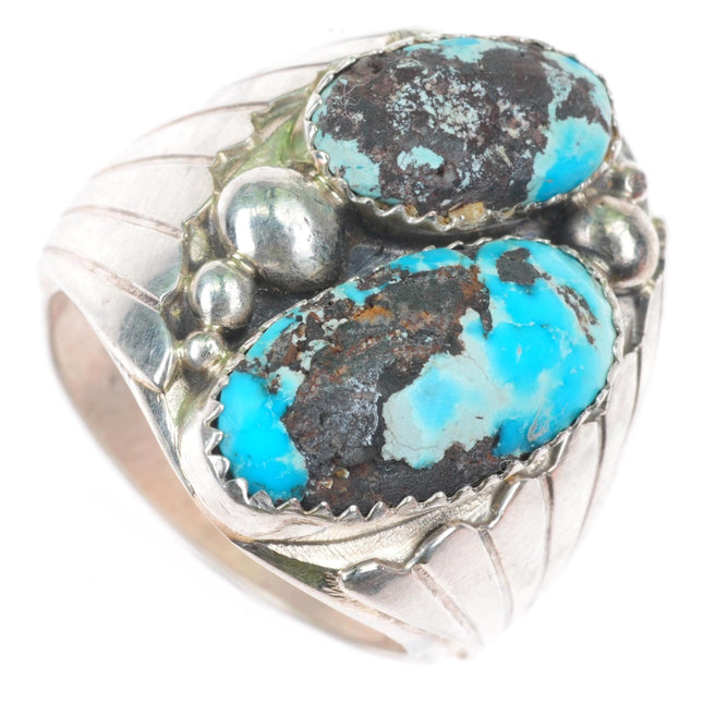 sz11 vintage Navajo sterling silver men's ring with turquoise size 11