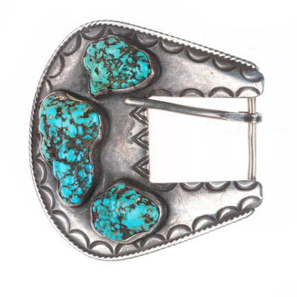 Heavy vintage Navajo sterling silver turquoise nugget ranger belt buckle set