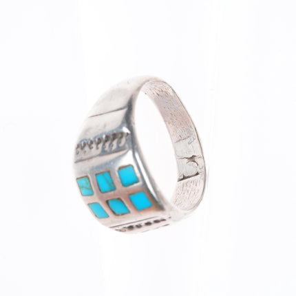sz10 vintage Zuni sterling silver turquoise flush channel inlay size 10 ring