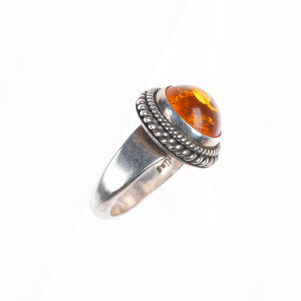 sz7 Artie Yellowhorse Navajo sterling silver amber ring