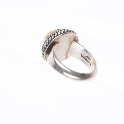 sz7 Artie Yellowhorse Navajo sterling silver amber ring