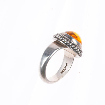 sz7 Artie Yellowhorse Navajo sterling silver amber ring