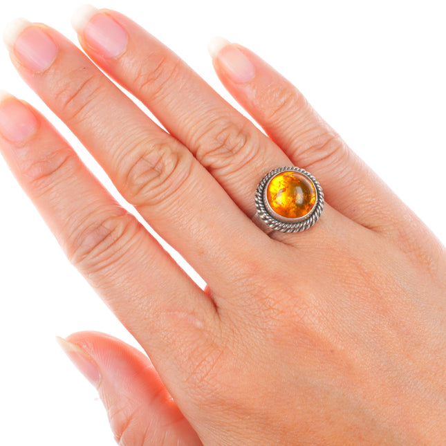sz7 Artie Yellowhorse Navajo sterling silver amber ring