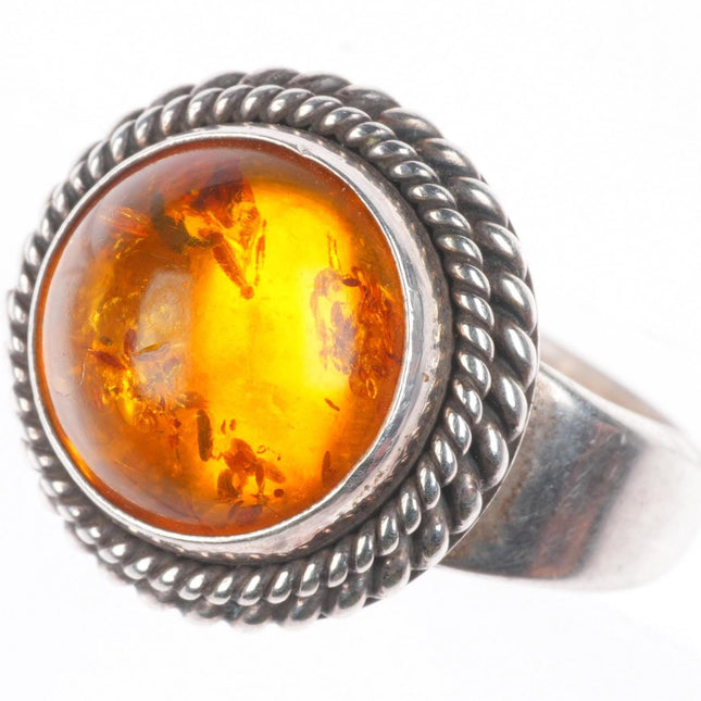 sz7 Artie Yellowhorse Navajo sterling silver amber ring