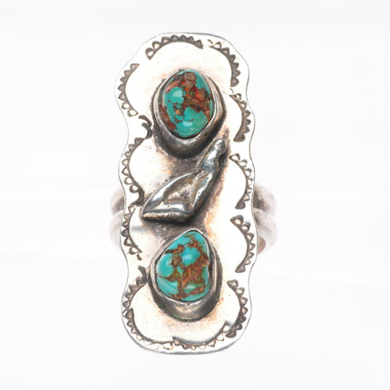 sz7.5 vintage navajo sterling silver stamped top 2 stone turquoise ring