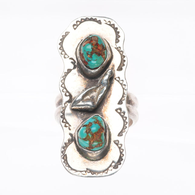 sz7.5 vintage navajo sterling silver stamped top 2 stone turquoise ring
