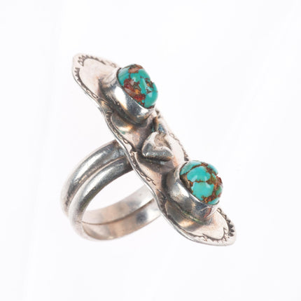 sz7.5 vintage navajo sterling silver stamped top 2 stone turquoise ring