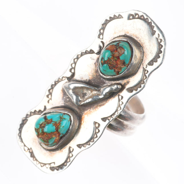 sz7.5 vintage navajo sterling silver stamped top 2 stone turquoise ring