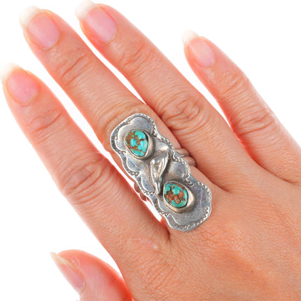 sz7.5 vintage navajo sterling silver stamped top 2 stone turquoise ring