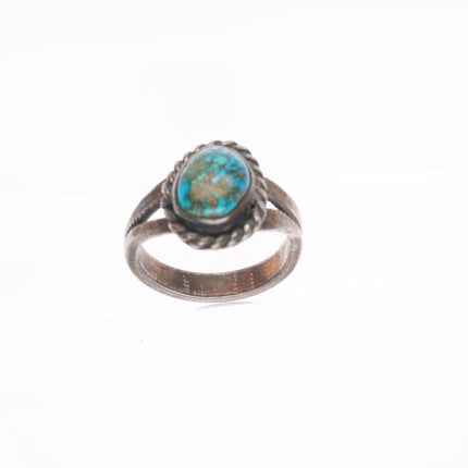 sz5 vintage Navajo sterling silver ring with high grade spiderweb turquoise
