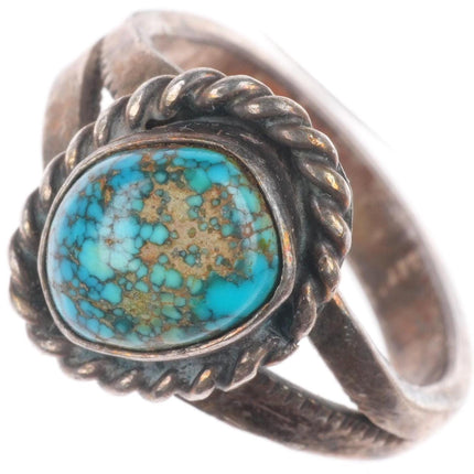 sz5 vintage Navajo sterling silver ring with high grade spiderweb turquoise