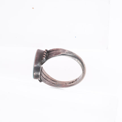 sz6 vintage Navajo sterling silver turquoise size 6 ring with rope sides