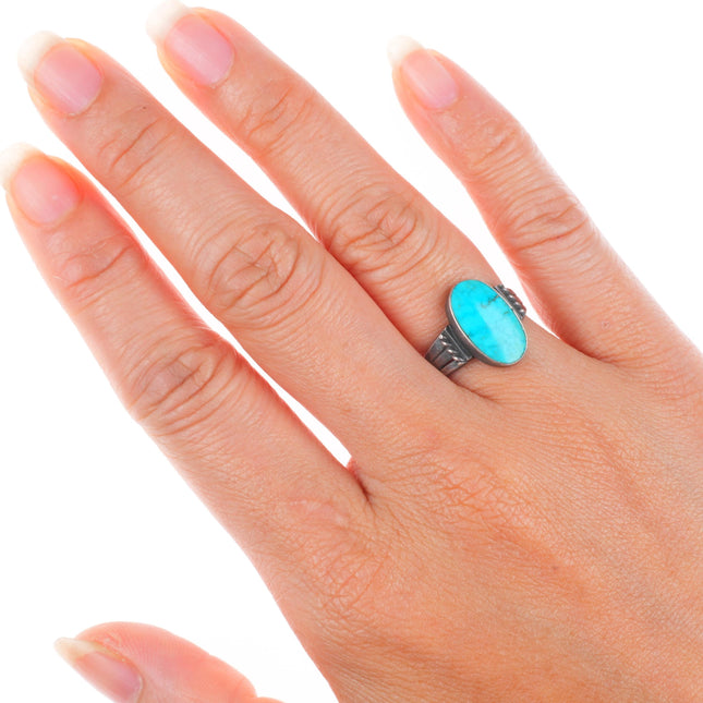 sz6 vintage Navajo sterling silver turquoise size 6 ring with rope sides