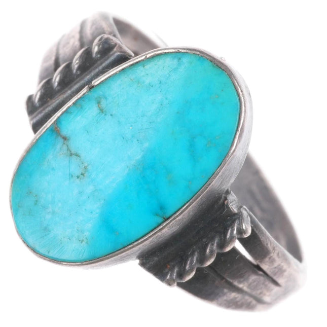 sz6 vintage Navajo sterling silver turquoise size 6 ring with rope sides