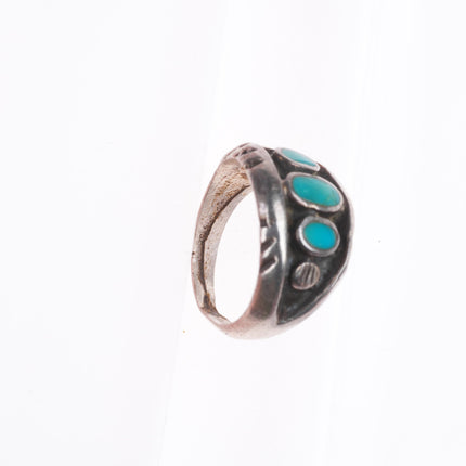 sz6 vintage Navajo sterling silver flush inlay turquoise row size 6 ring