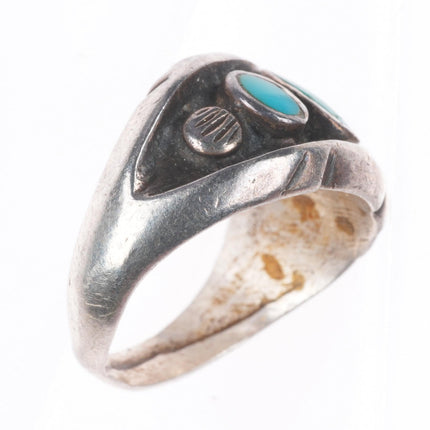 sz6 vintage Navajo sterling silver flush inlay turquoise row size 6 ring