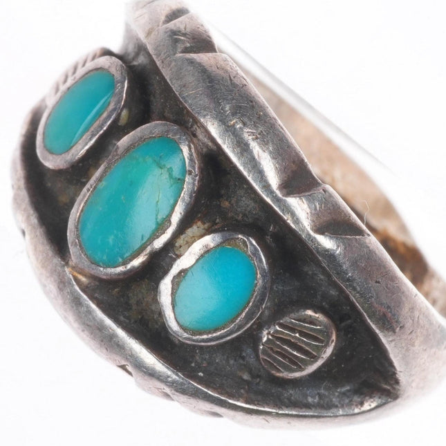sz6 vintage Navajo sterling silver flush inlay turquoise row size 6 ring