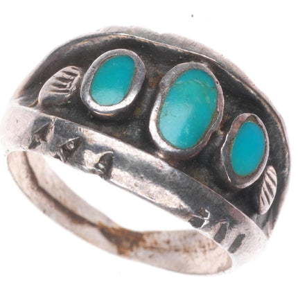 sz6 vintage Navajo sterling silver flush inlay turquoise row size 6 ring