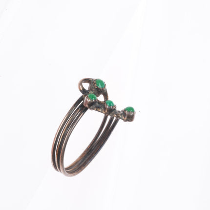 sz7 vintage Zuni sterling silver green snake eye turquoise ring