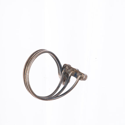 sz7 vintage Zuni sterling silver green snake eye turquoise ring
