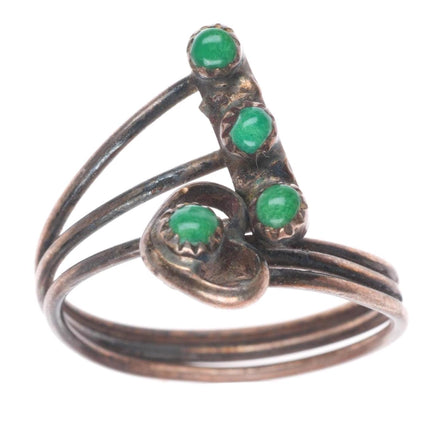 sz7 vintage Zuni sterling silver green snake eye turquoise ring