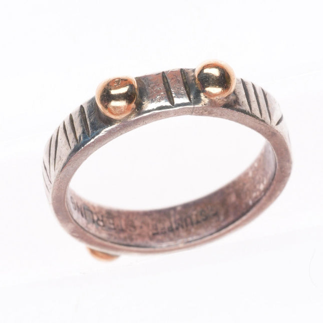 sz5 George Strumpff Southwestern brutalist sterling silver 14k gold ring