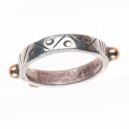 sz5 George Strumpff Southwestern brutalist sterling silver 14k gold ring