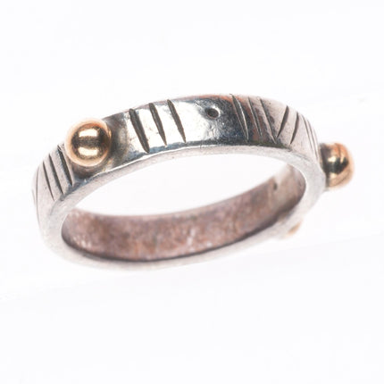 sz5 George Strumpff Southwestern brutalist sterling silver 14k gold ring