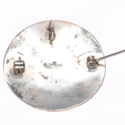 Hopi overlay Steven Pooyouma Kuyvaya sterling silver sunface pin/brooch