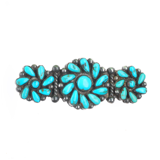 30's-40's vintage Zuni sterling silver swirled petit point turquoise pin/brooch