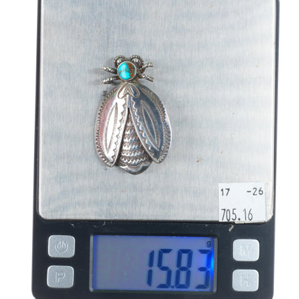 c1940's Vintage Navajo sterling silver turquoise Ladybug Bug Pin/brooch