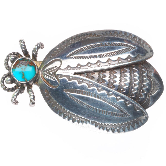c1940's Vintage Navajo sterling silver turquoise Ladybug Bug Pin/brooch