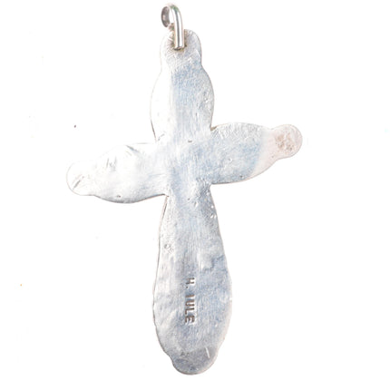 Vintage Horace Iule Zuni sterling silver spiderweb turquoise cross pendant