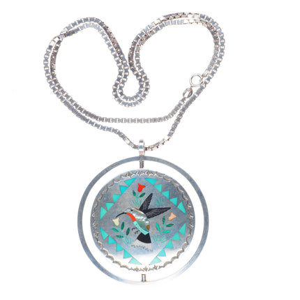 Sam-Esther Guardian Zuni sterling silver spinner redbird/hummingbird pendant