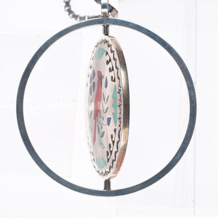 Sam-Esther Guardian Zuni sterling silver spinner redbird/hummingbird pendant