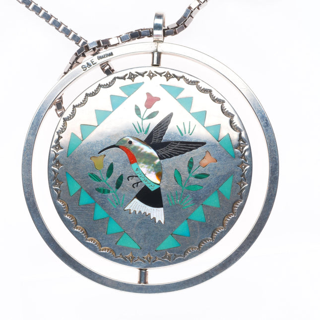 Sam-Esther Guardian Zuni sterling silver spinner redbird/hummingbird pendant