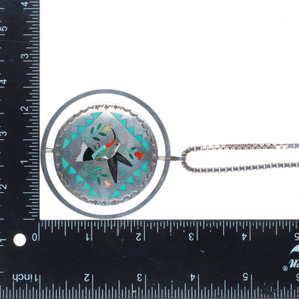 Sam-Esther Guardian Zuni sterling silver spinner redbird/hummingbird pendant