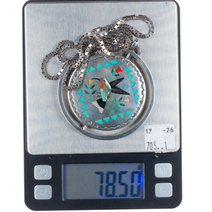 Sam-Esther Guardian Zuni sterling silver spinner redbird/hummingbird pendant