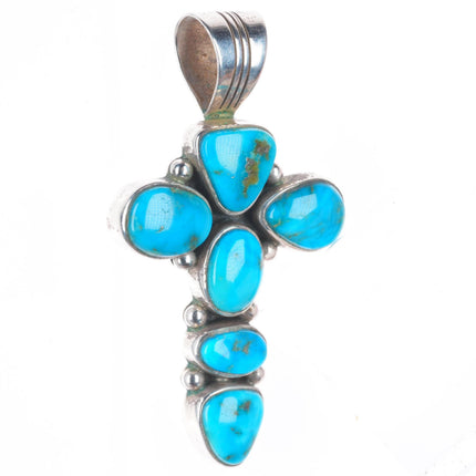 Vintage Navajo sterling silver cross pendant with nice turquoise