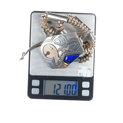 Jack Tom Navajo sterling silver beaded necklace with lapis bear pendant