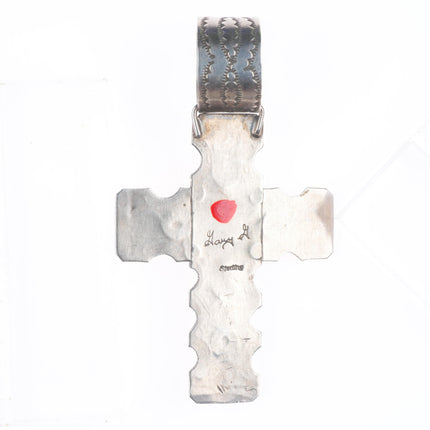Big Gary G Navajo sterling silver hand stamped cross pendant with black stone