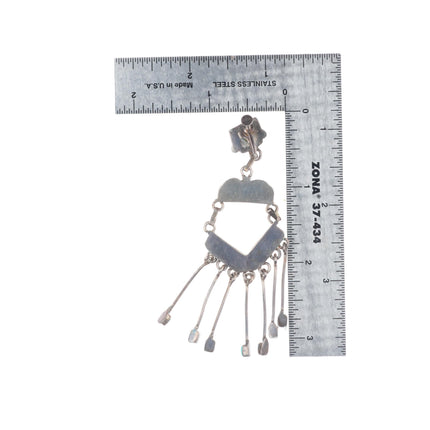 c1950 Long vintage Zuni sterling silver square cut turquoise chandelier earrings