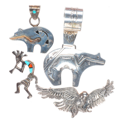vintage southwestern/Navajo sterling silver pendant let Bears, Kokopelli, eagle