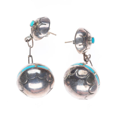 Vintage Navajo sterling silver turquoise inlaid Navajo pearl bead earrings