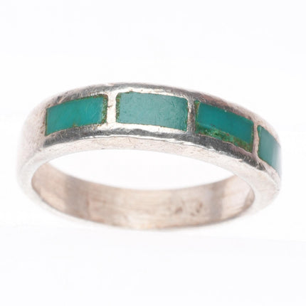 sz6 vintage Zuni sterling silver flush channel inlay turquoise size 6 ring