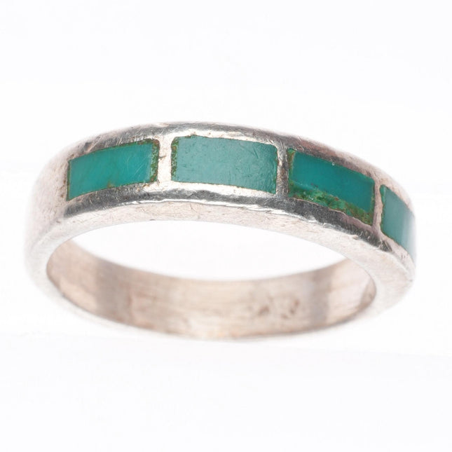 sz6 vintage Zuni sterling silver flush channel inlay turquoise size 6 ring
