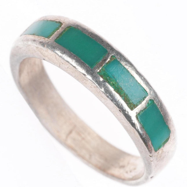 sz6 vintage Zuni sterling silver flush channel inlay turquoise size 6 ring