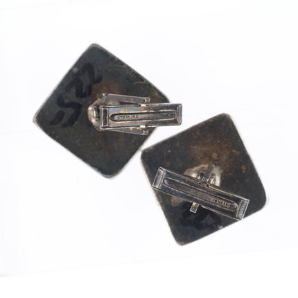 c1950 Vintage Zuni sterling silver turquoise square cut inlay cufflinks