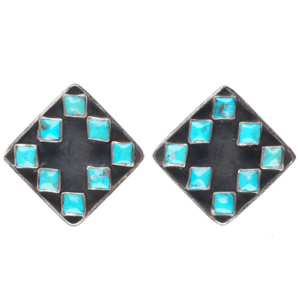 c1950 Vintage Zuni sterling silver turquoise square cut inlay cufflinks