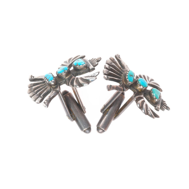 c1950 Horace Iule Zuni sterling silver knifewing cufflinks with turquoise